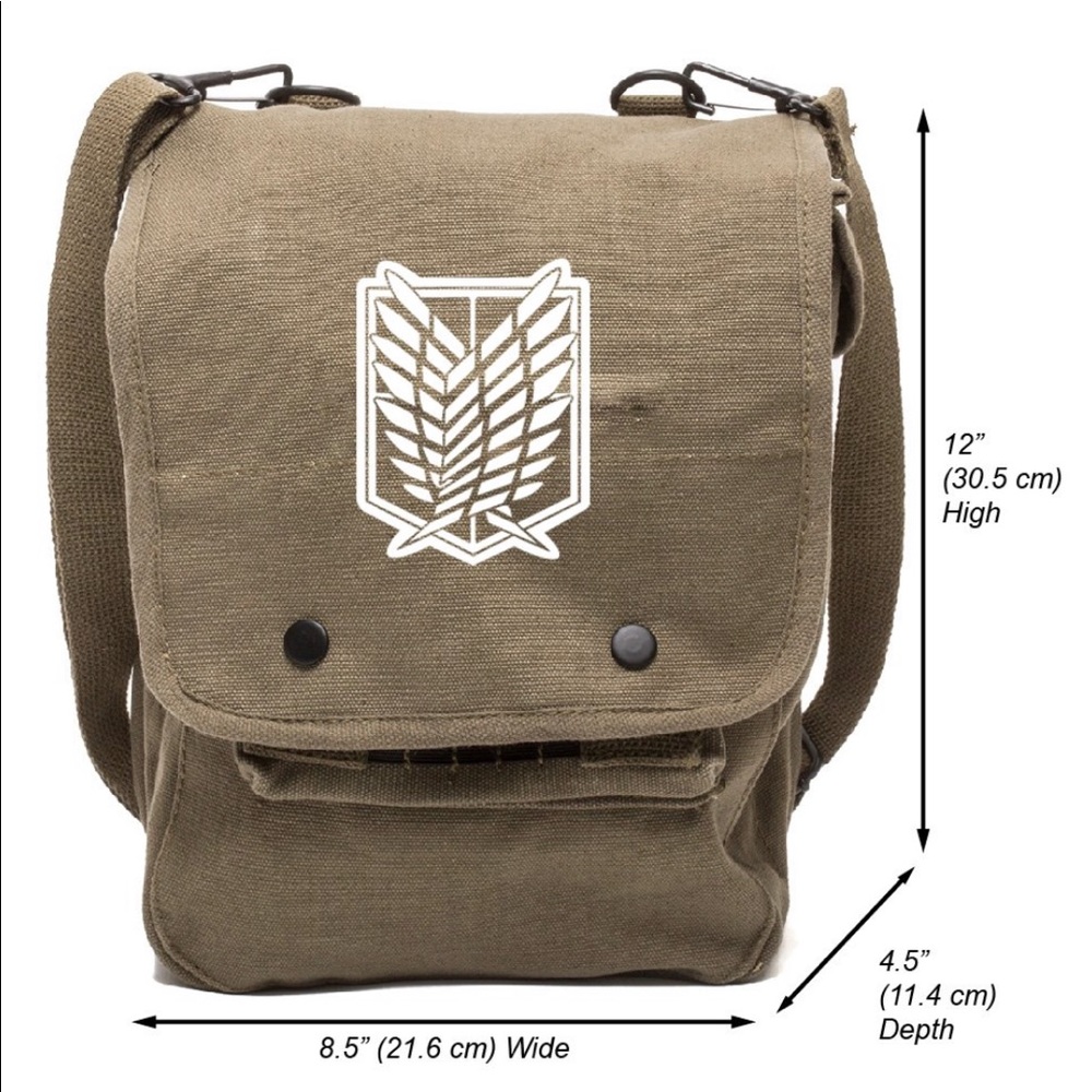 Attack On Titan Anime AOT Olive/White Satchel Bag
